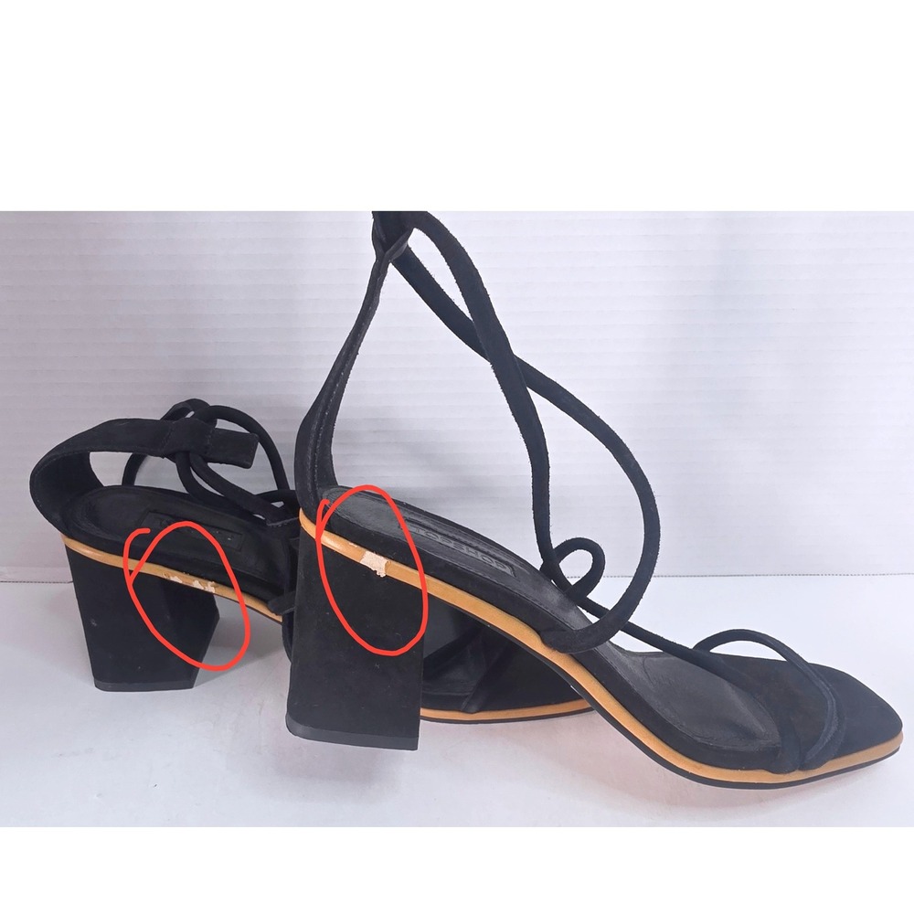Topshop Nashville Black Suede Wrap Block Heel Sandals Square Toe 40 US 9 - Picture 4 of 9